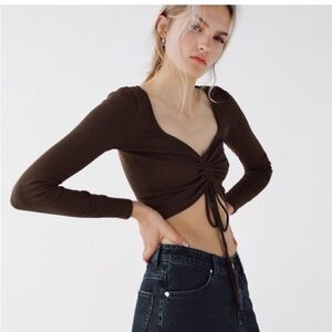 Zara Lavender Ruched Tie Front‎ Cropped Long Sleeve Size Large